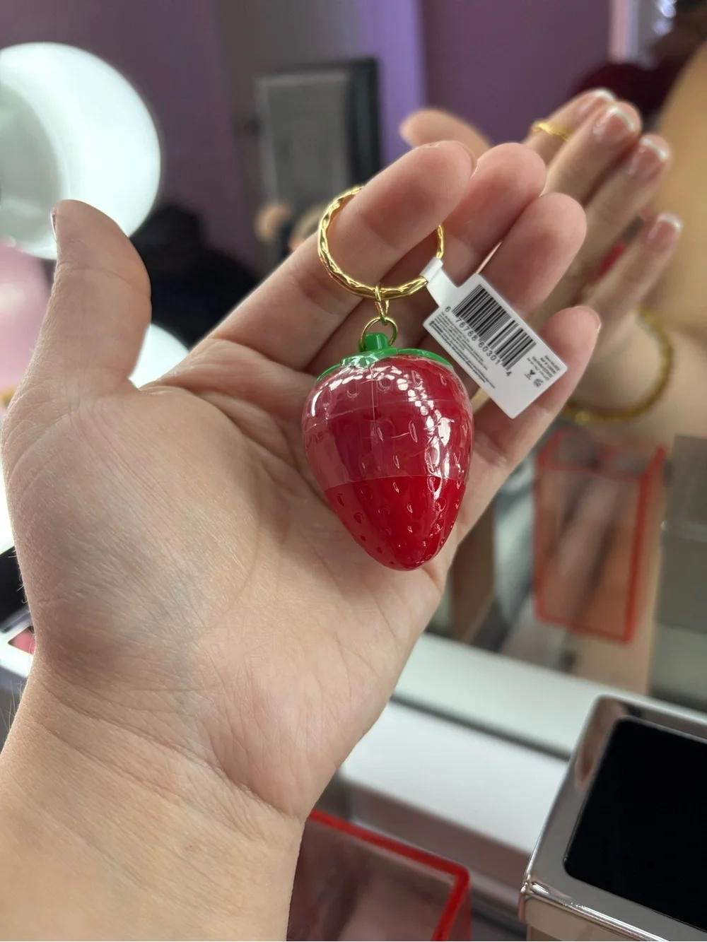 Strawberry Lip Gloss Keychain - Red Moisture Balm